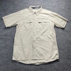 Simms Mens XL Short Sleeve Fishing Shirt Tan Tencel Cotton Button Down Outdoor